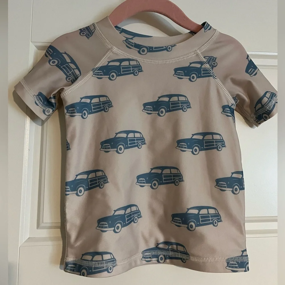 $15 ADD ON Kate Quinn Car Pattern Beige‎ Rash Guard swim swimsuit boys